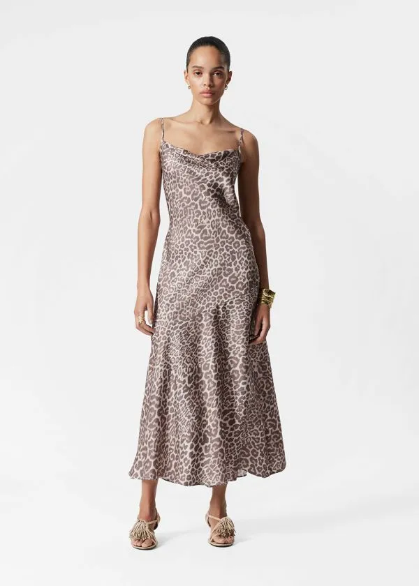 Women Dresses and Other Stories Satin Slip Maxi Dress Leopard Print
