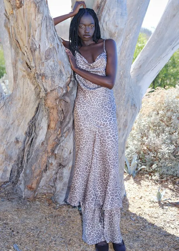 Women Dresses and Other Stories Satin Slip Maxi Dress Leopard Print