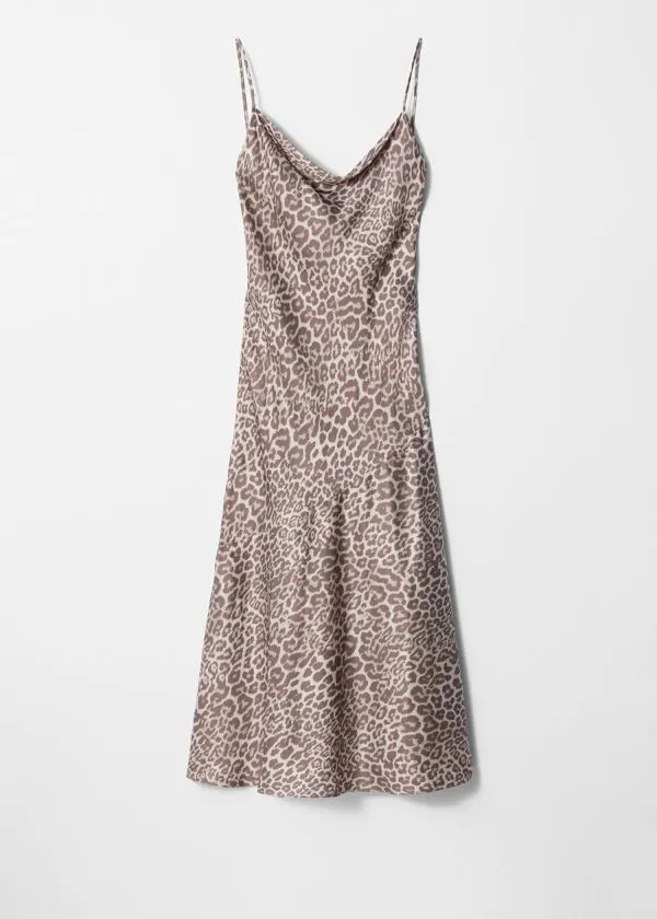 Women Dresses and Other Stories Satin Slip Maxi Dress Leopard Print
