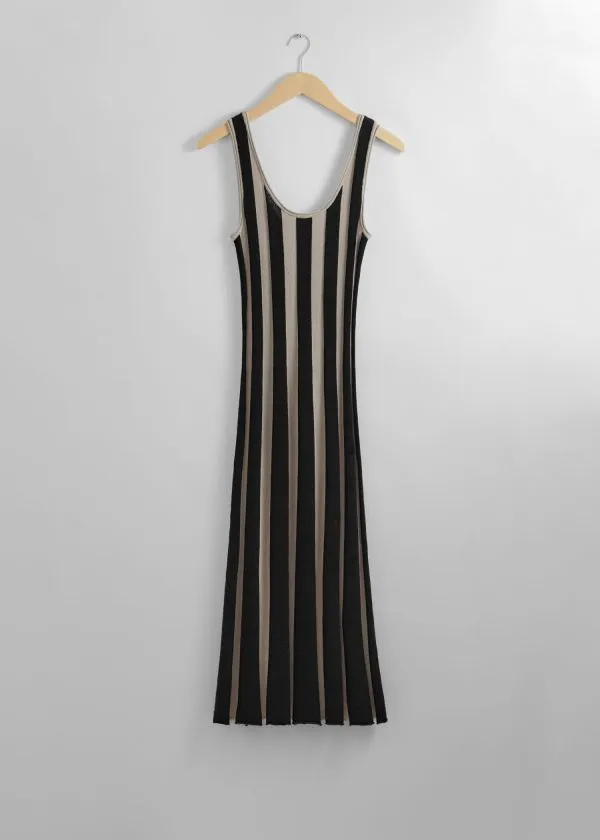 Women Dresses and Other Stories Slim Tank Midi Dress Blackandbeige Stripes