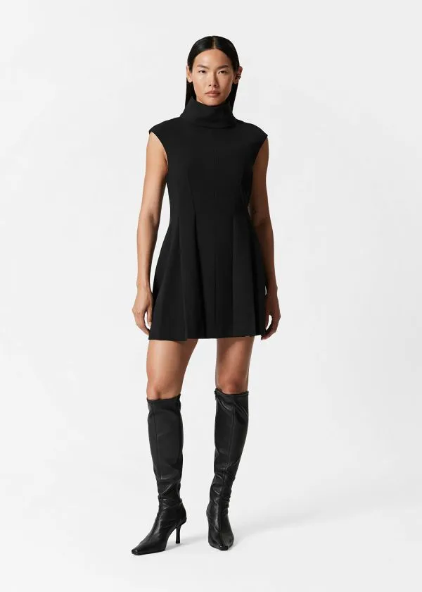 Women Dresses and Other Stories Turtleneck Pleated Mini Dress Black