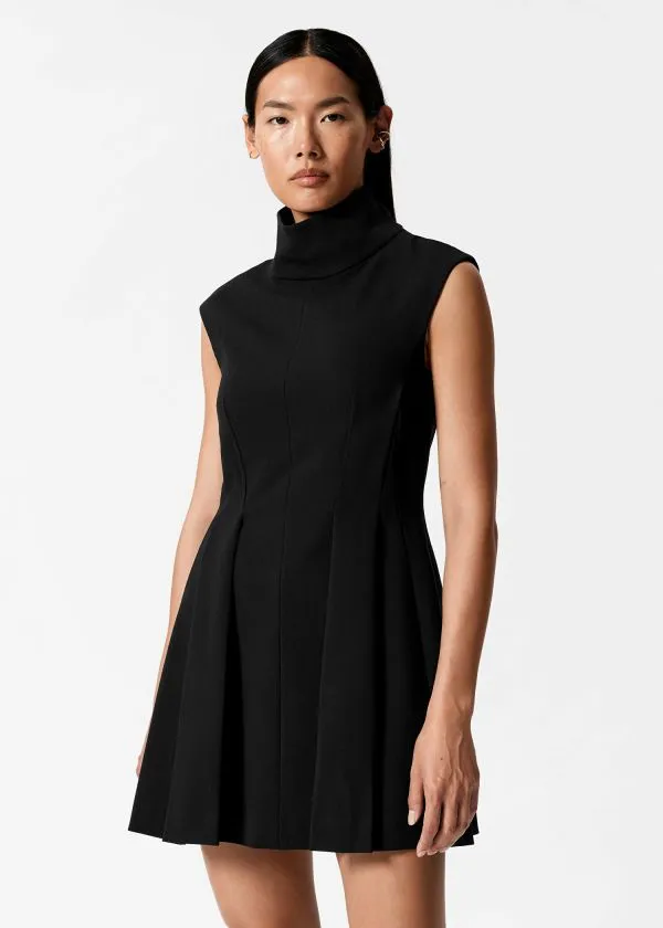 Women Dresses and Other Stories Turtleneck Pleated Mini Dress Black