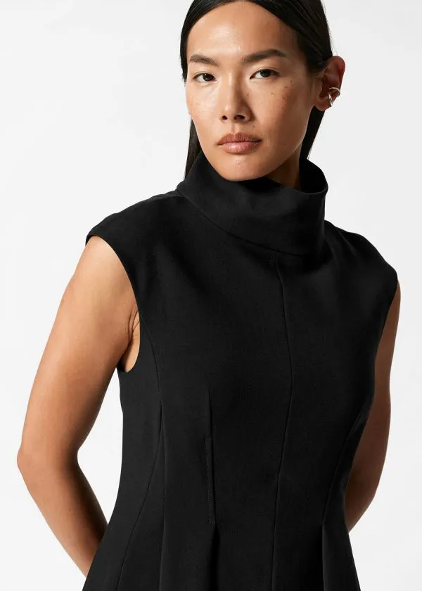 Women Dresses and Other Stories Turtleneck Pleated Mini Dress Black