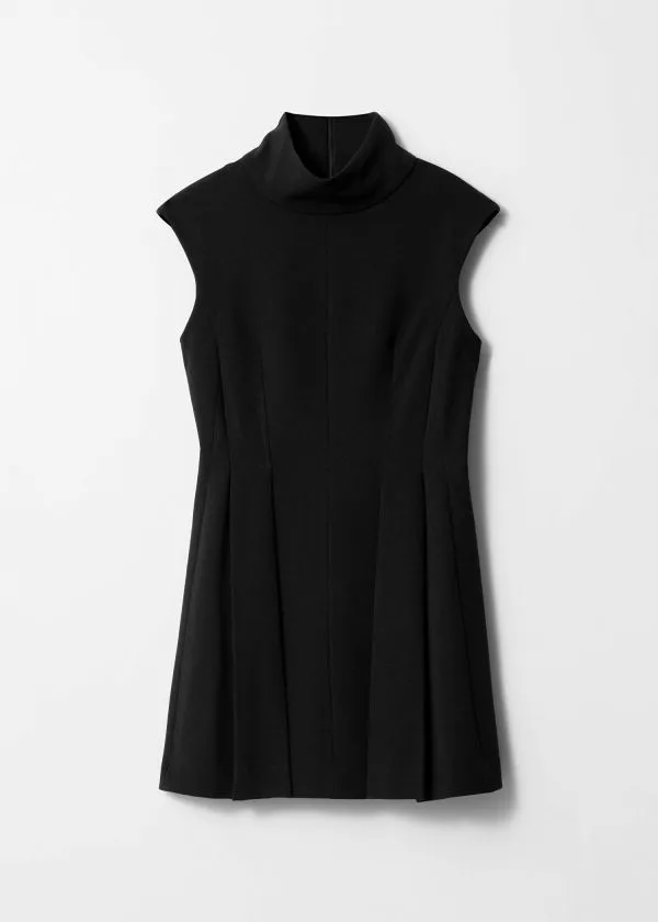 Women Dresses and Other Stories Turtleneck Pleated Mini Dress Black