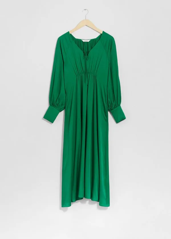Women Dresses and Other Stories VCut Satin Midi Dress Green