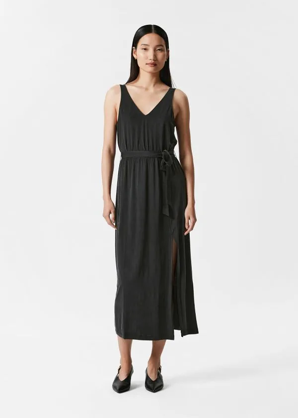 Women Dresses and Other Stories VNeck Cupro Midi Dress Black