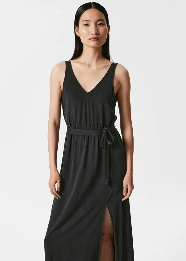 Women Dresses and Other Stories VNeck Cupro Midi Dress Black