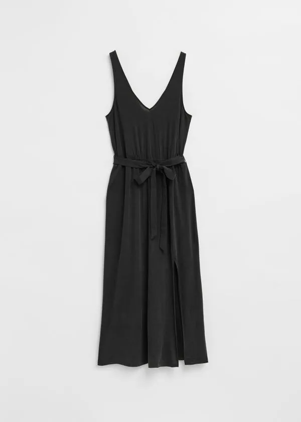 Women Dresses and Other Stories VNeck Cupro Midi Dress Black