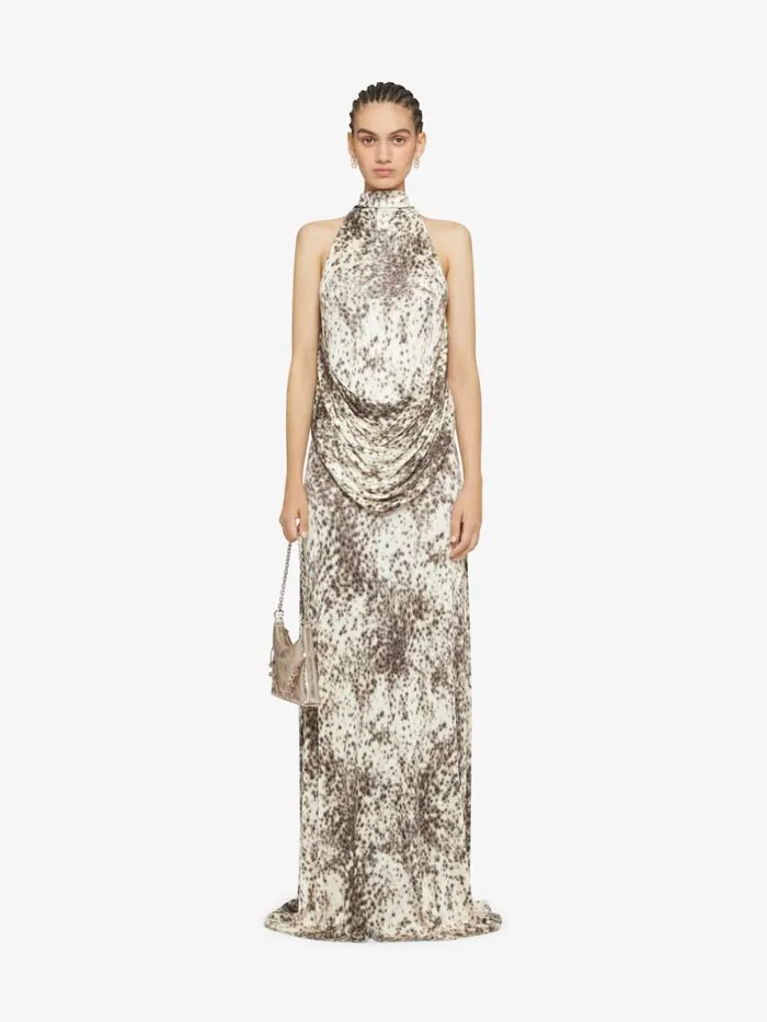 Women Dresses Givenchy Draped Dress In Jersey With Snow Leopard Print Naturalbrown