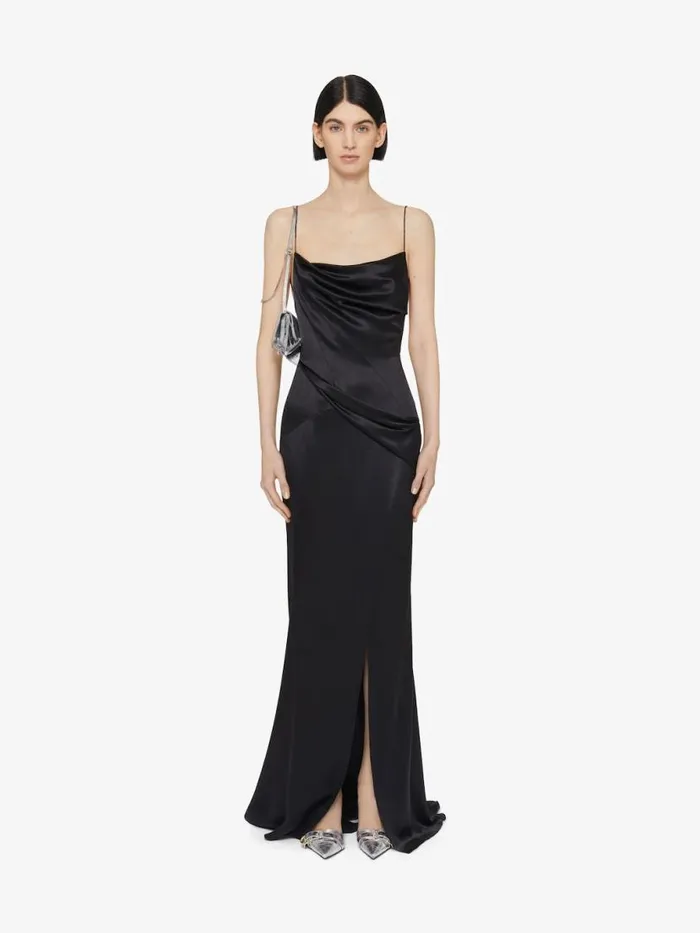 Women Dresses Givenchy Evening Draped Dress In Satin With Crystals Black