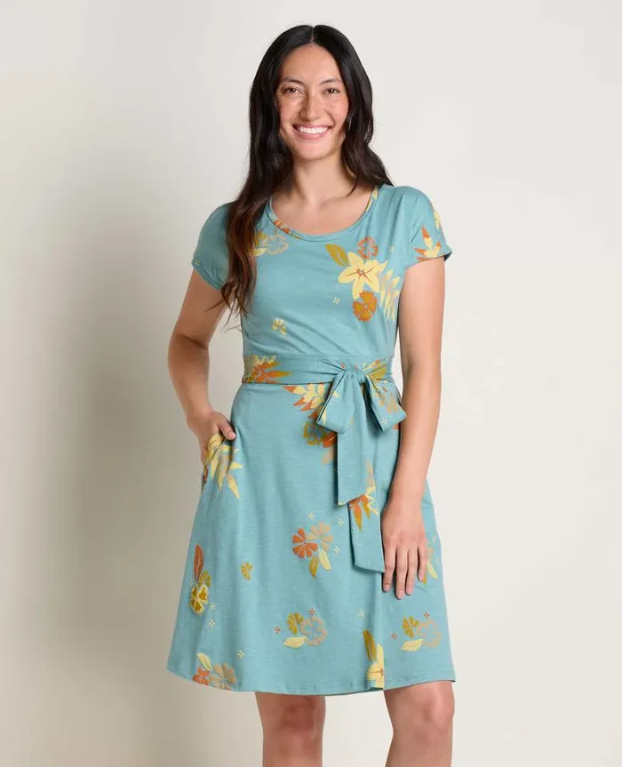 Women Dresses Toad and Co Cue Wrap Short Sleeve Dress Mineral Lg Floral Print Women Dresses Toad and Co Cue Wrap Short Sleeve Dress Mineral Lg Floral Print