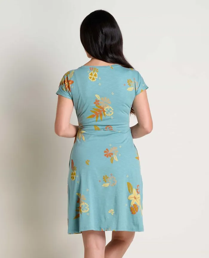 Women Dresses Toad and Co Cue Wrap Short Sleeve Dress Mineral Lg Floral Print