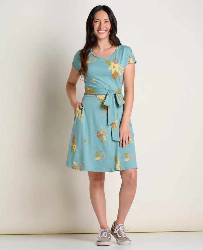 Women Dresses Toad and Co Cue Wrap Short Sleeve Dress Mineral Lg Floral Print