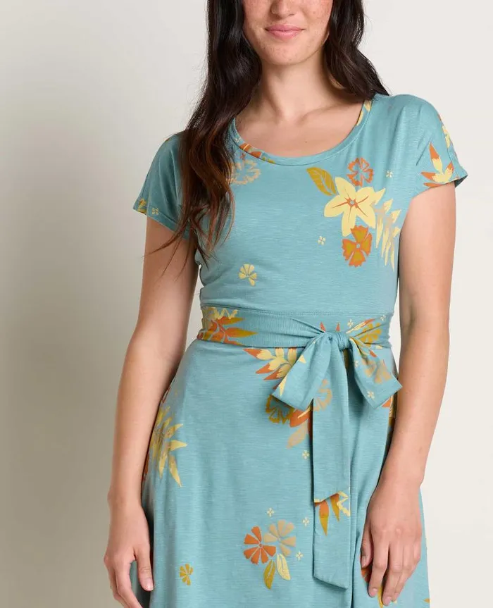 Women Dresses Toad and Co Cue Wrap Short Sleeve Dress Mineral Lg Floral Print