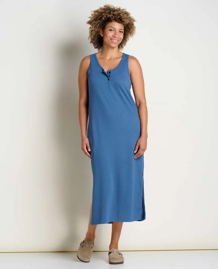 Women Dresses Toad and Co Piru Henley Midi Tank Dress Pacific Blue