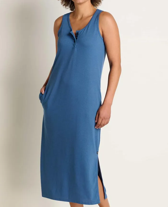 Women Dresses Toad and Co Piru Henley Midi Tank Dress Pacific Blue