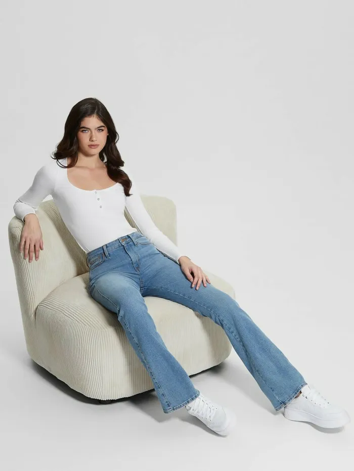 Women Eco Karlee LongSleeve Henley Pure White Tops GUESS Women Eco Karlee LongSleeve Henley Pure White Tops GUESS