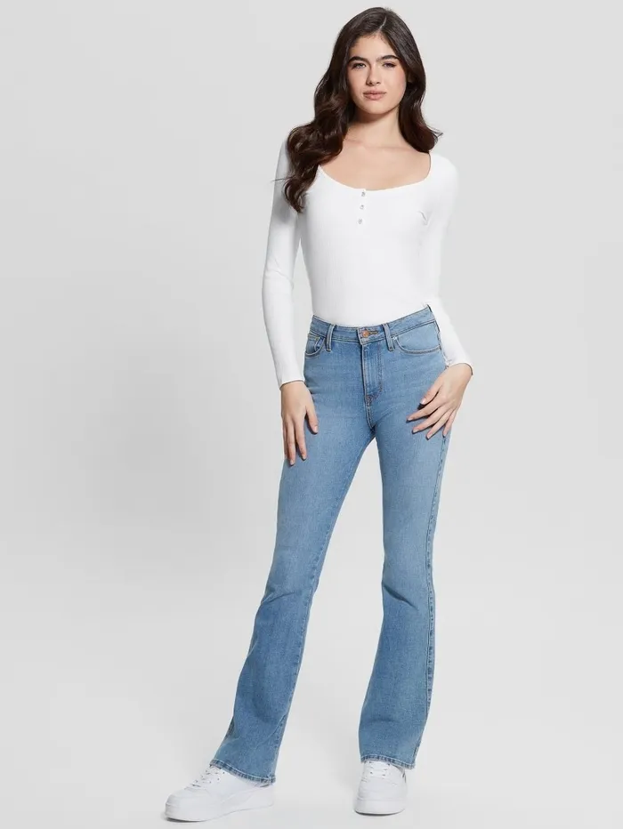 Women Eco Karlee LongSleeve Henley Pure White Tops GUESS Women Eco Karlee LongSleeve Henley Pure White Tops GUESS