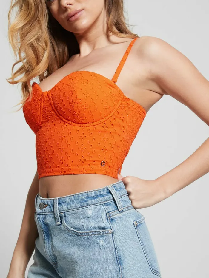 Women Eve Eyelet Corset Top Orange Slushie Tops GUESS