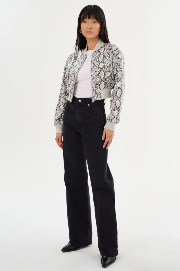 Women EVELIN Faux Leather Cropped Bomber Python Print LAMARQUE Bombers