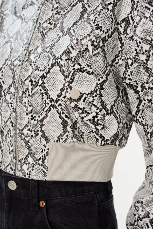 Women EVELIN Faux Leather Cropped Bomber Python Print LAMARQUE Bombers