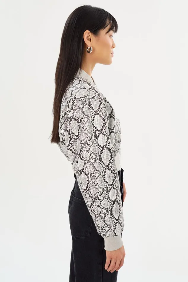 Women EVELIN Faux Leather Cropped Bomber Python Print LAMARQUE Bombers