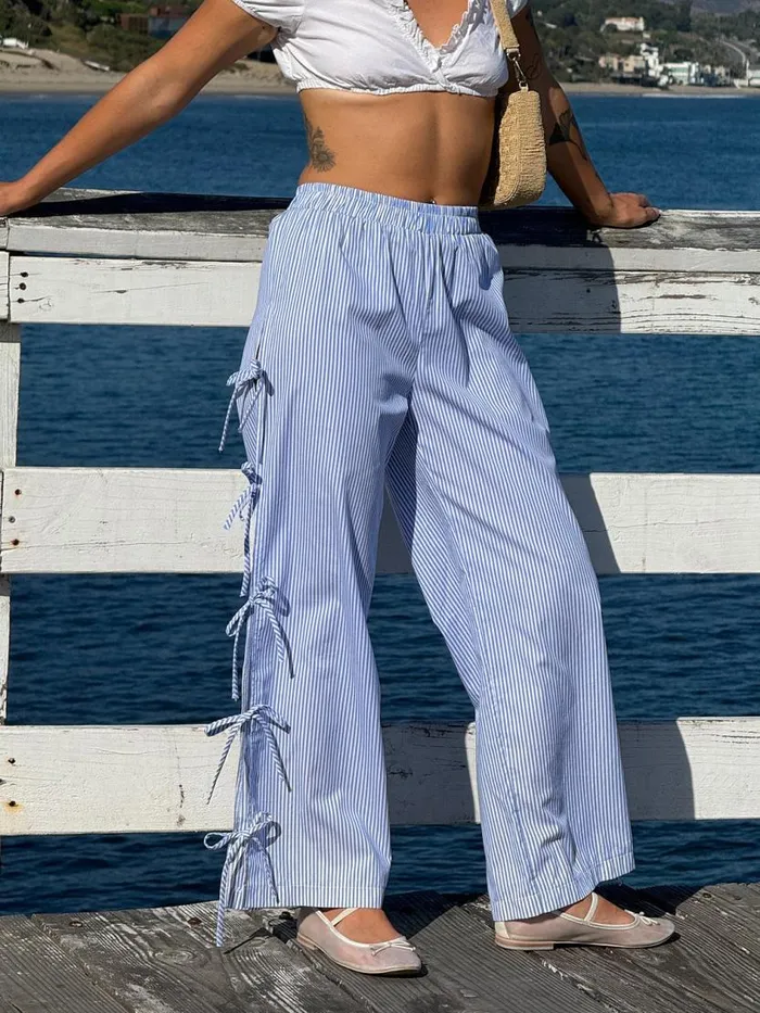 Women Evelyn Tie Pant Blue Stripe Lisa Says Gah Bottoms