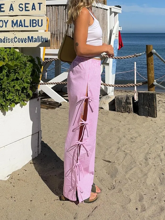 Women Evelyn Tie Pant Pink Stripe Lisa Says Gah Bottoms
