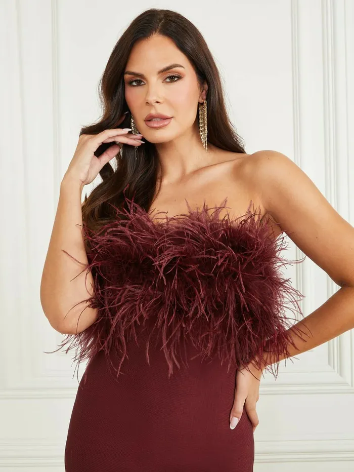 Women Evita Feather Bandage Dress Vino Dresses and Jumpsuits GUESS Women Evita Feather Bandage Dress Vino Dresses and Jumpsuits GUESS