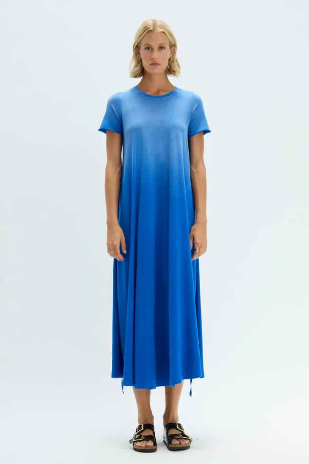 Women Faded Lapis Short Sleeve Drama Maxi Raquel Allegra Sweaters and Knits
