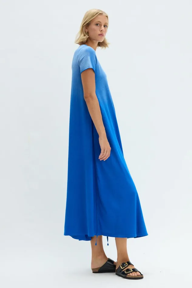Women Faded Lapis Short Sleeve Drama Maxi Raquel Allegra Sweaters and Knits