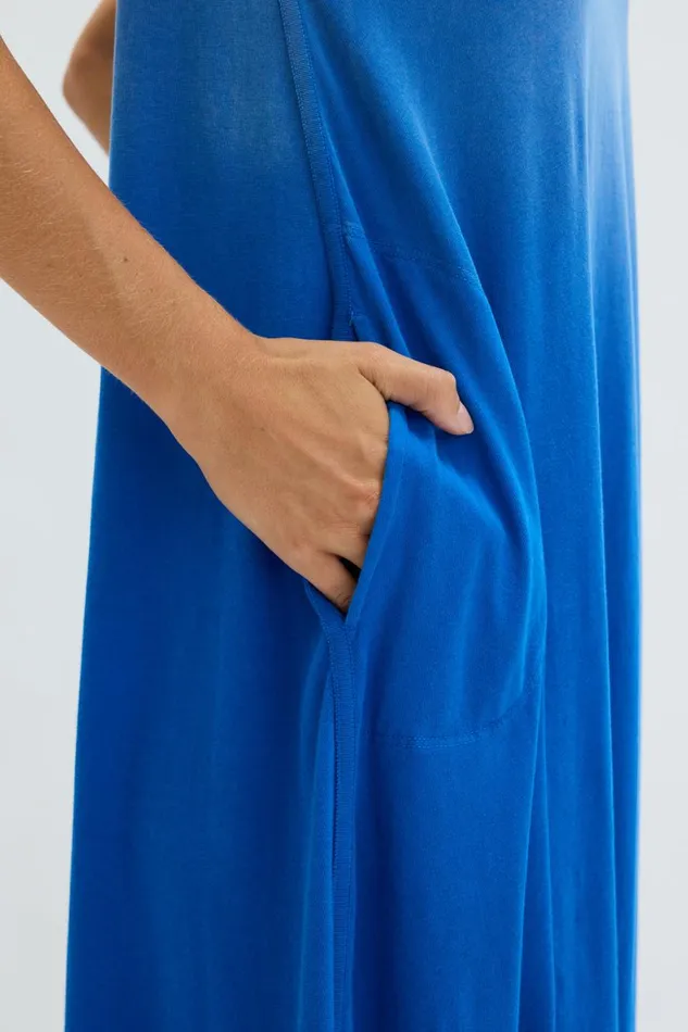 Women Faded Lapis Short Sleeve Drama Maxi Raquel Allegra Sweaters and Knits