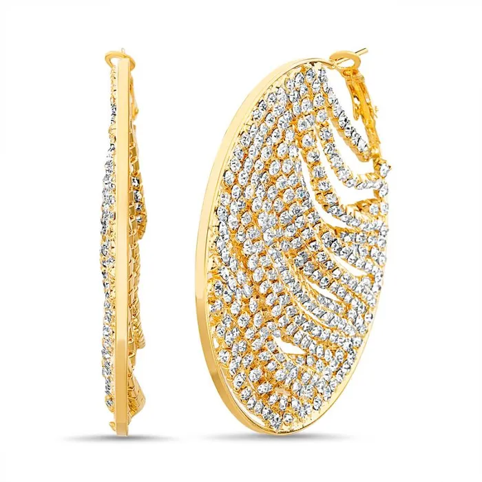 Women Fashion Jewelry Badgley Mischka Rhinestone Chain Covered Hoop Earrings