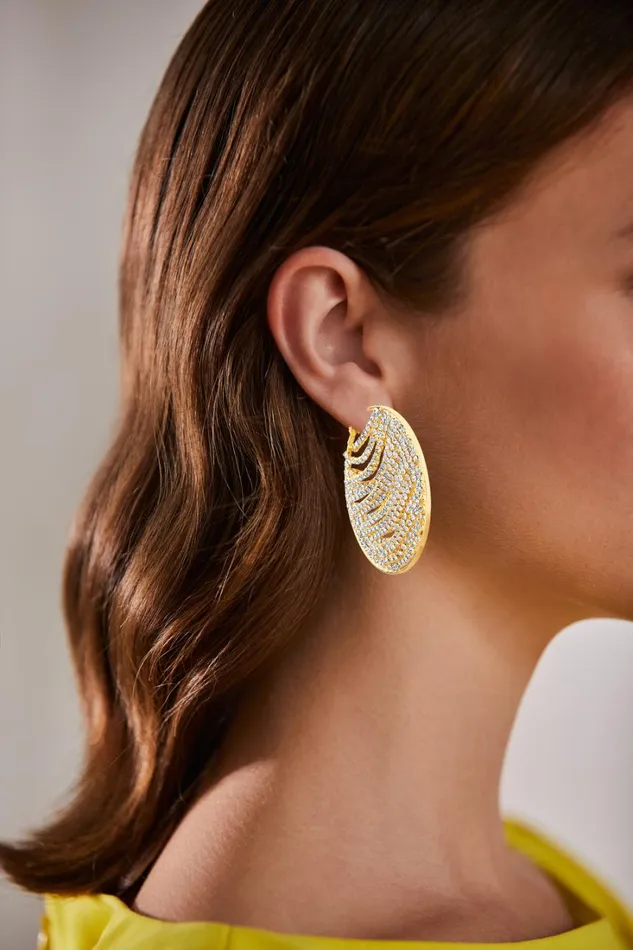 Women Fashion Jewelry Badgley Mischka Rhinestone Chain Covered Hoop Earrings