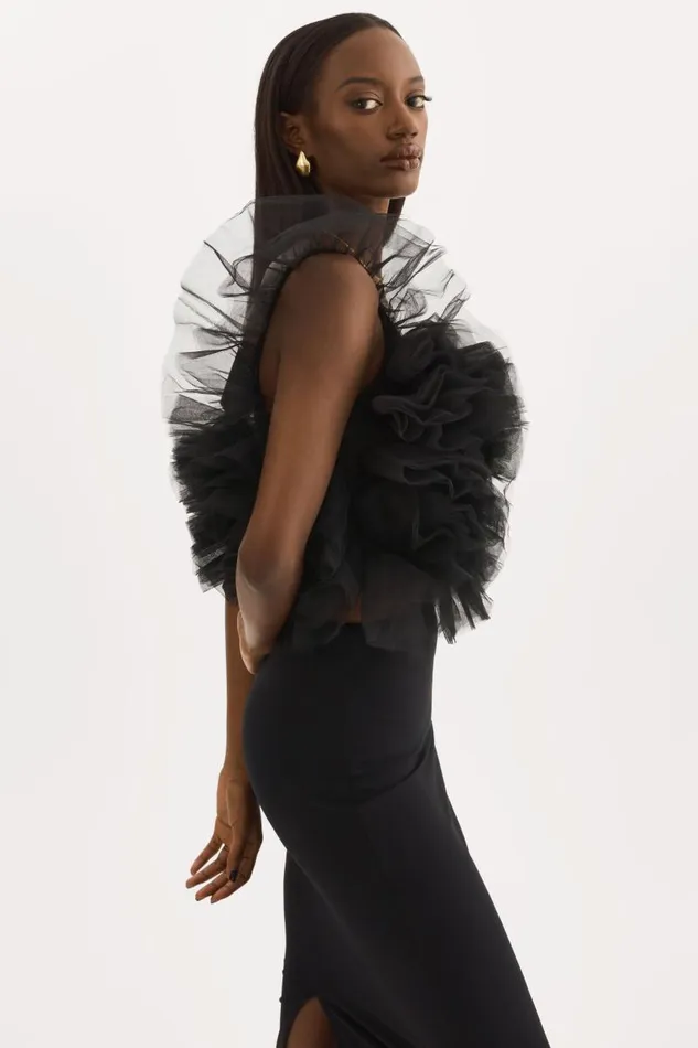 Women FELETA Ruffle Tulle Top Black LAMARQUE Tops Women FELETA Ruffle Tulle Top Black LAMARQUE Tops