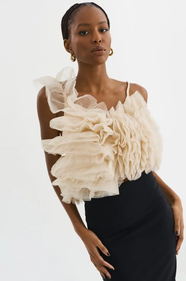 Women FELETA Ruffle Tulle Top Light Beige LAMARQUE Tops Women FELETA Ruffle Tulle Top Light Beige LAMARQUE Tops