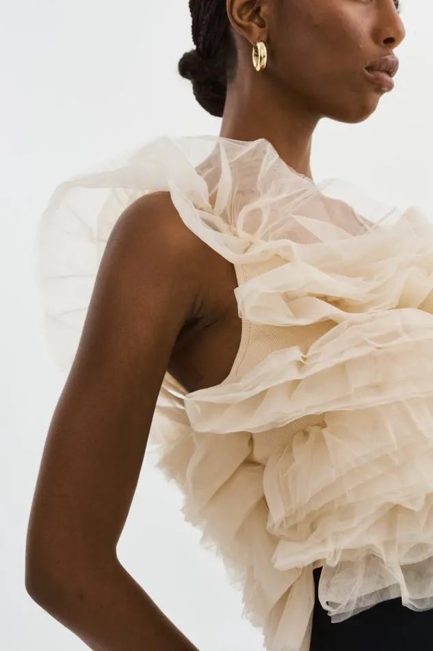 Women FELETA Ruffle Tulle Top Light Beige LAMARQUE Tops Women FELETA Ruffle Tulle Top Light Beige LAMARQUE Tops