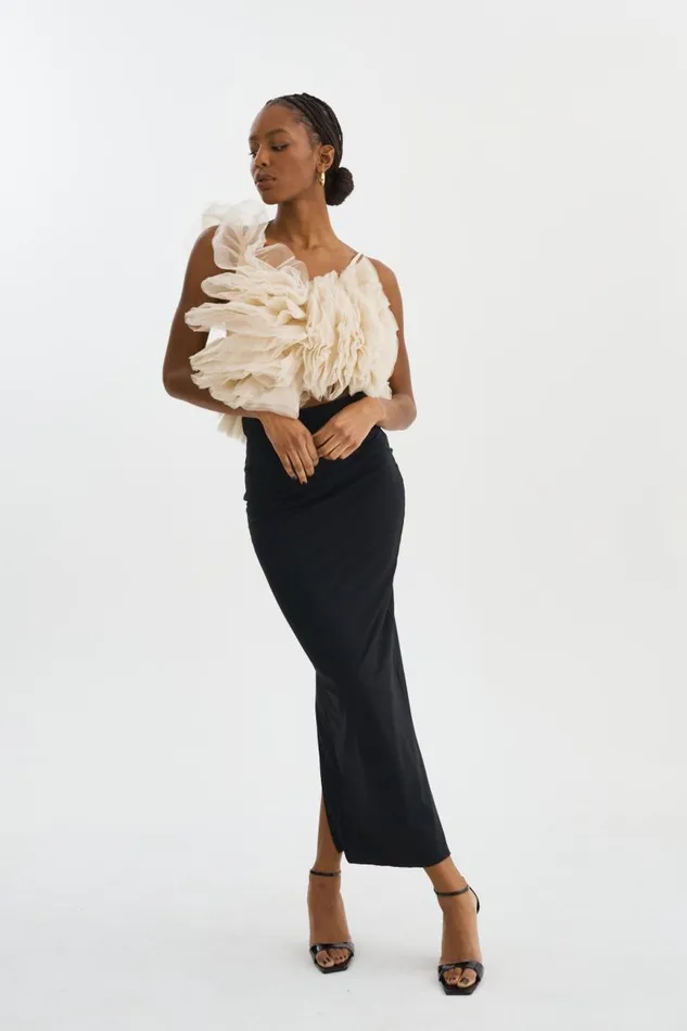 Women FELETA Ruffle Tulle Top Light Beige LAMARQUE Tops Women FELETA Ruffle Tulle Top Light Beige LAMARQUE Tops
