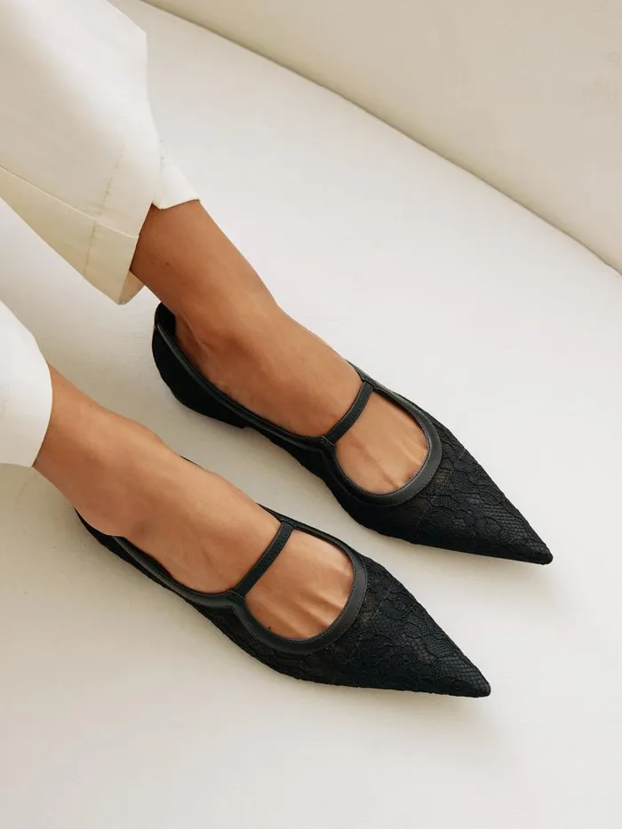 Women Fleur Lace Flat Black Lisa Says Gah Flats