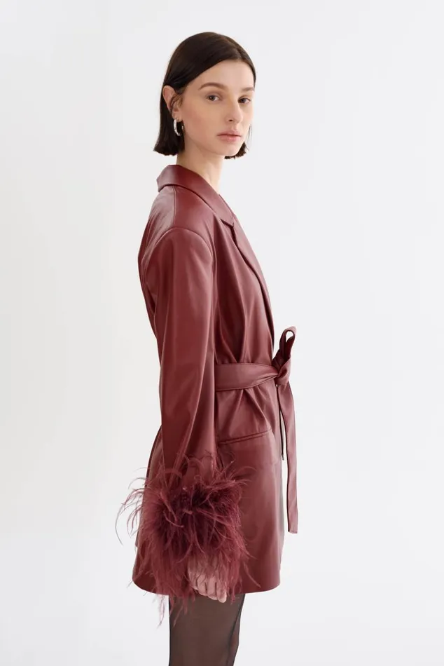 Women GALIA Feather Trim Blazer Syrah LAMARQUE Blazers Women GALIA Feather Trim Blazer Syrah LAMARQUE Blazers