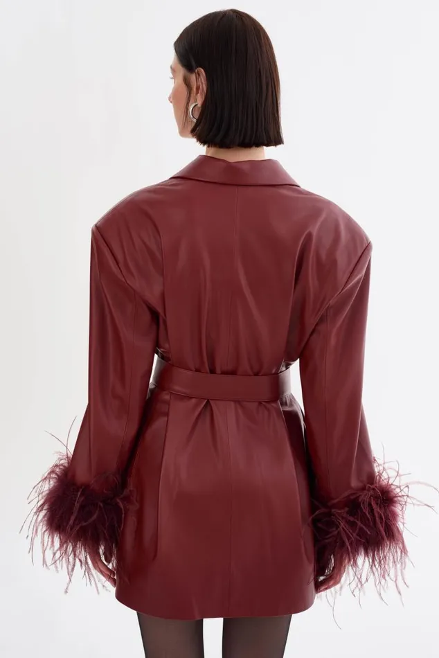 Women GALIA Feather Trim Blazer Syrah LAMARQUE Blazers Women GALIA Feather Trim Blazer Syrah LAMARQUE Blazers