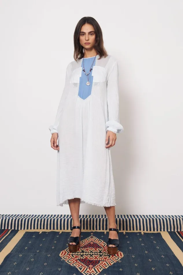 Women Gauze and Cotton Sateen Ice Blue Malia Midi Dress Raquel Allegra Dresses