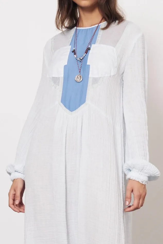 Women Gauze and Cotton Sateen Ice Blue Malia Midi Dress Raquel Allegra Dresses