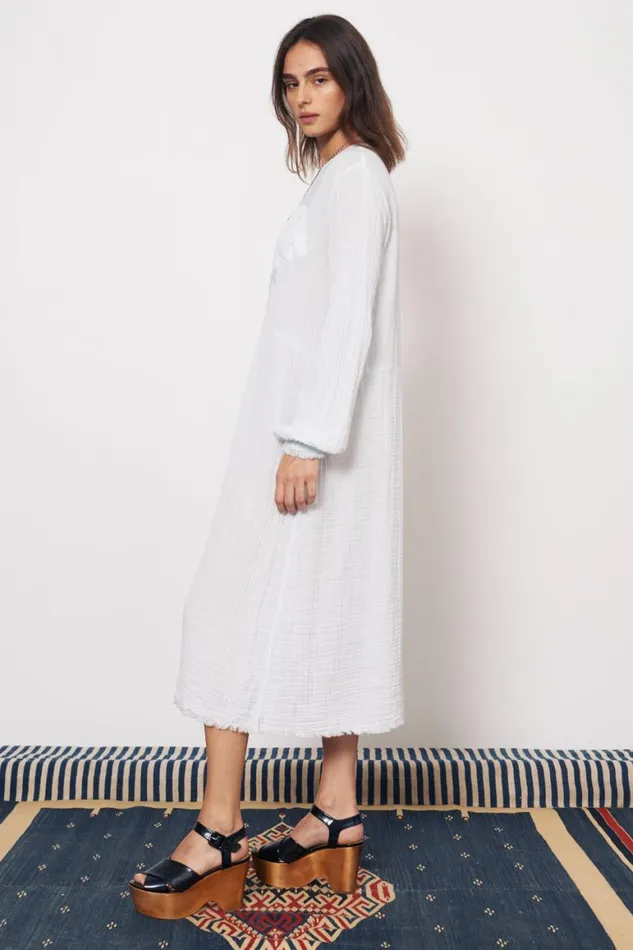 Women Gauze and Cotton Sateen Ice Blue Malia Midi Dress Raquel Allegra Dresses