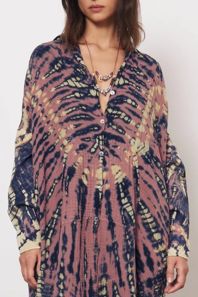 Women Gauze Jasper And Navy Caftan Shirt Dress Raquel Allegra Dresses