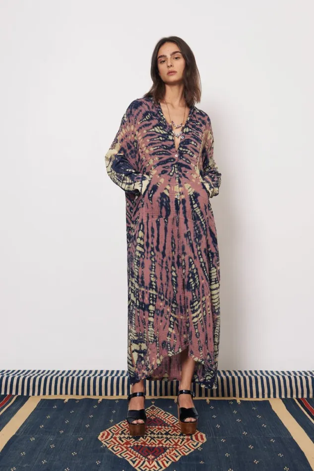 Women Gauze Jasper And Navy Caftan Shirt Dress Raquel Allegra Dresses