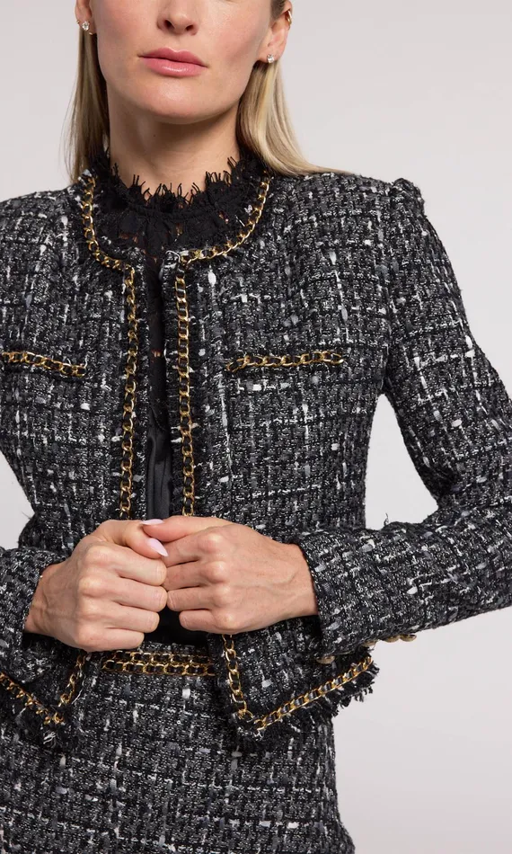 Women Generation Love Clothing Blazers and Jackets Serena Chain Tweed Blazer Grey Multi Women Generation Love Clothing Blazers and Jackets Serena Chain Tweed Blazer Grey Multi