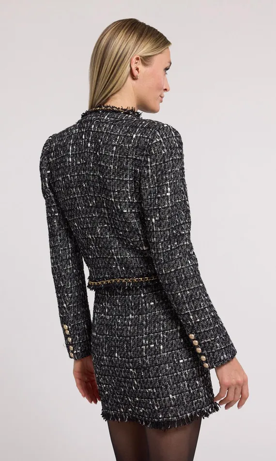 Women Generation Love Clothing Blazers and Jackets Serena Chain Tweed Blazer Grey Multi