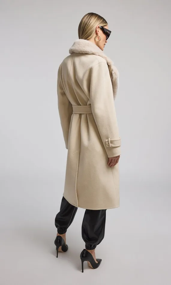 Women Generation Love Clothing Outerwear Annakin Faux Fur Collar Wool Coat Cream