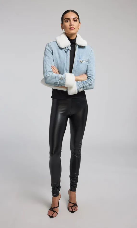 Women Generation Love Clothing Outerwear Jude Denim Faux Fur Combo Jacket Light Bluewhite
